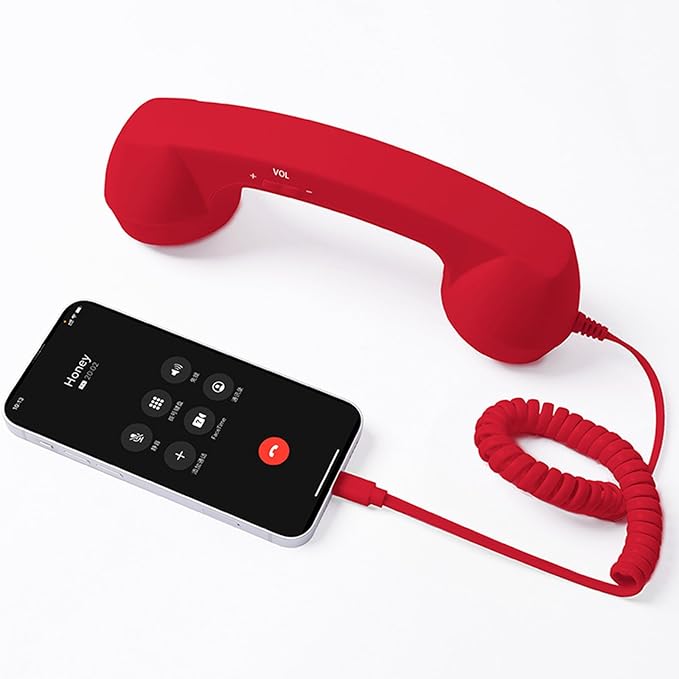 Retro Phone Handset, Plugs Play Type C Telephone Receiver Styles Cord Speakers with Dedicated Answer/End Keys, for Cell Mobile Video Conferences, Calls, Meetings