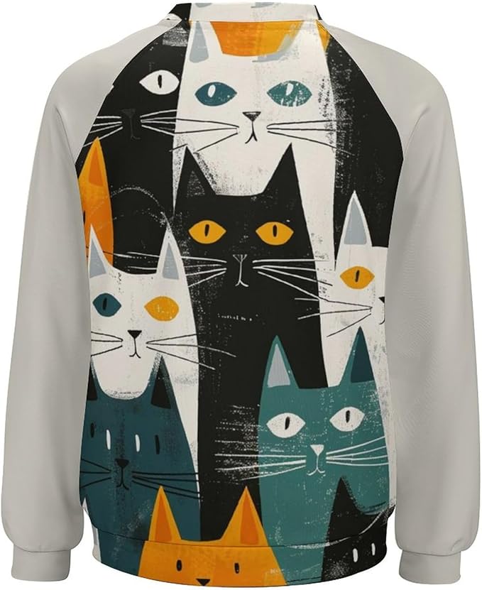 Long Sleeve Shirt Women Fall Cat Print Funny Hide Belly Vacation Plus Size Ladies Hippie Dressy Sweaters