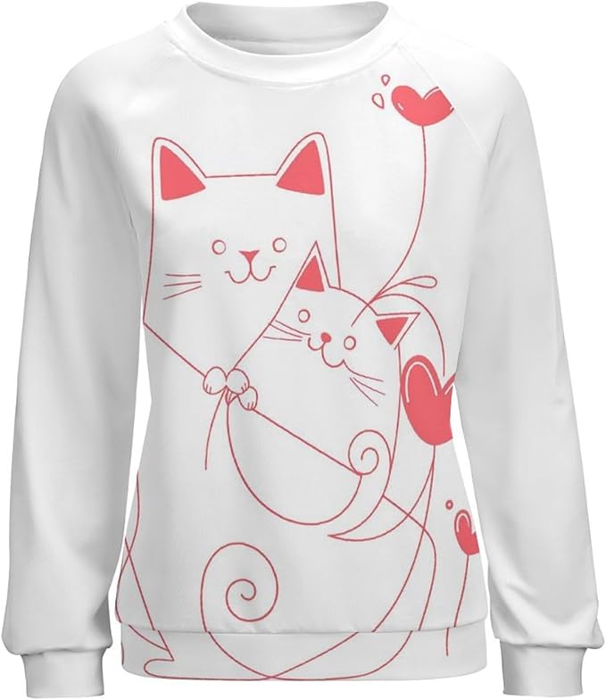 Long Sleeve Shirt Women Fall Cat Print Funny Hide Belly Vacation Plus Size Ladies Hippie Dressy Sweaters