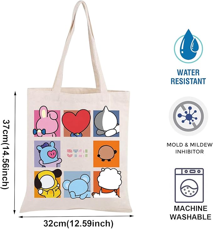 BLUPARK K-pop Characters Tote Bag - K-pop Team Gift for Fans - Singer Fan Gift - B-T Inspired Merch