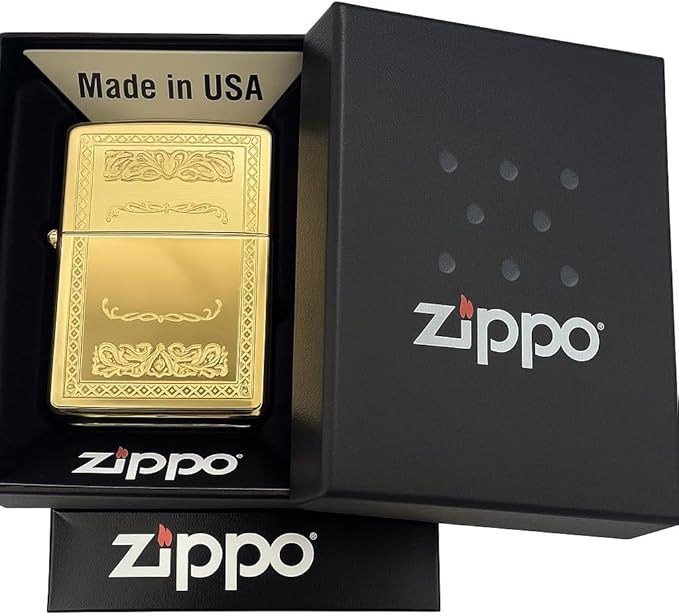 Personalized American Classic Elegant Design Lighter Zippo - Free Engraving - Christmas, Halloween & Valentines Day Gift (Gold FM)