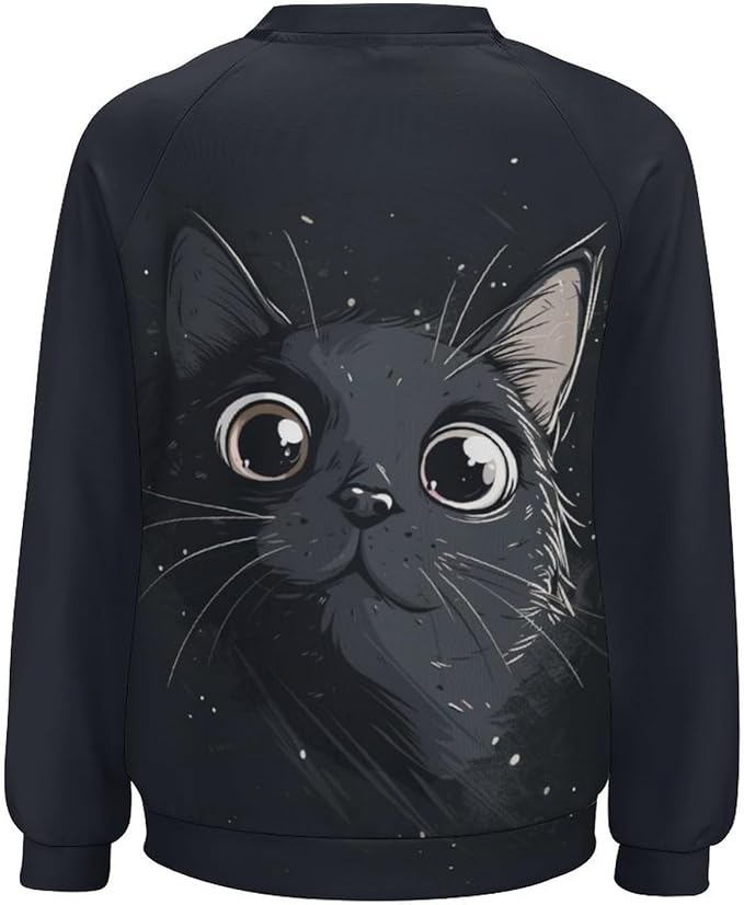 Long Sleeve Shirt Women Fall Cat Print Funny Hide Belly Vacation Plus Size Ladies Hippie Dressy Sweaters