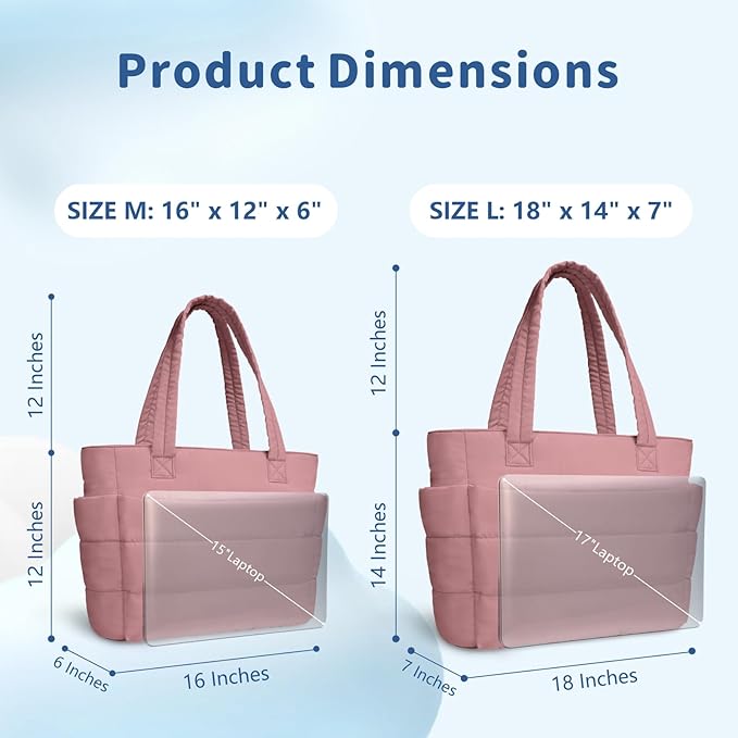 TOPDesign Puffer Tote Bag for Women, Lightweight Puffy Handbag with Compartments, Quilted Shoulder Bag for Work, Travel, Gym