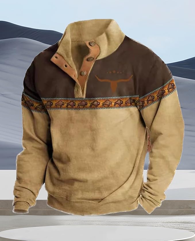 Western Sweatshirts for Men Aztec Retro Pullover Quarter Zip Sweatshirt Mens Stitching Color Fleece Sweatshirt