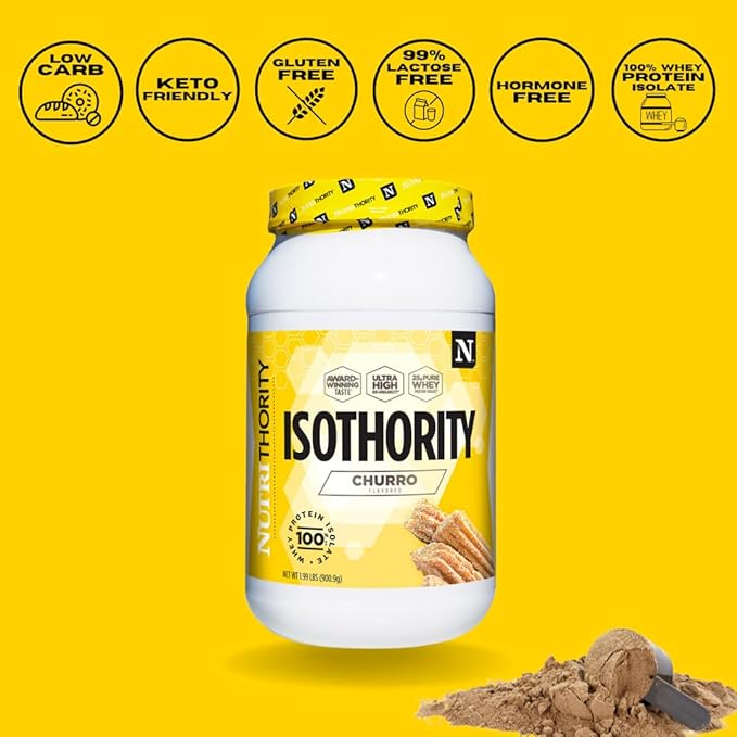 Nutrithority Isothority Whey Protein Isolate, Churro, 2 lb - Ultra Absorbable Branched Chain Amino Acids (BCAA) Powder with 25g Protein Per Serving, Low Carb - Build Muscle & Accelerate Recovery