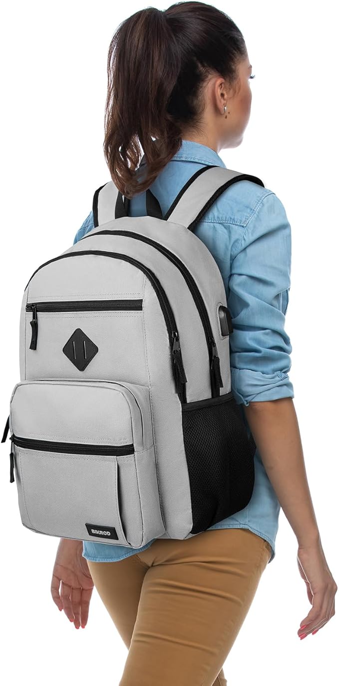 BIKROD Backpack for Men and Women, Lightweight Casual School Backpack for Teens Boys and Girls, Daily-use Travel Laptop Backpack with USB Charging Port Fits 15.6 Inch Notebook, High School Bookbag