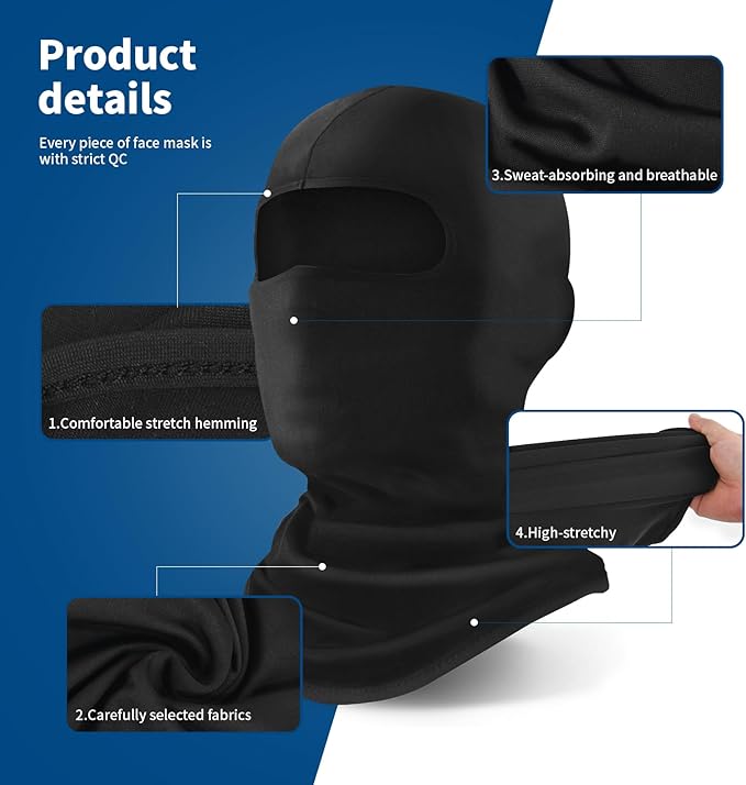 YESLIFE 150-Pack Balaclava Black Ski Mask for Men and Women, Winter Face Mask, Shiesty for Skiing, Snowboarding & Motorcycle, Black