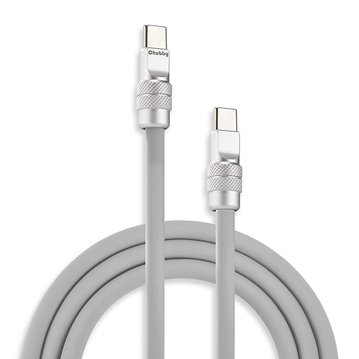chubbycable Chubby 2.0 USB C 240W Fast Charging Cable Silicone Soft Durable USB C Cable Extra Thick Charger Cord Compatible with iPhone 17-15 Series iPad, Gray, Type-C to Type-C, 6.6FT