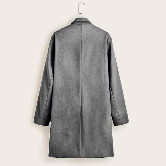 Men's Plaid Long Trench Coat Mid - Length Lapel Collar Button Down Warm Overcoat for Winter & Autumn Fashion
