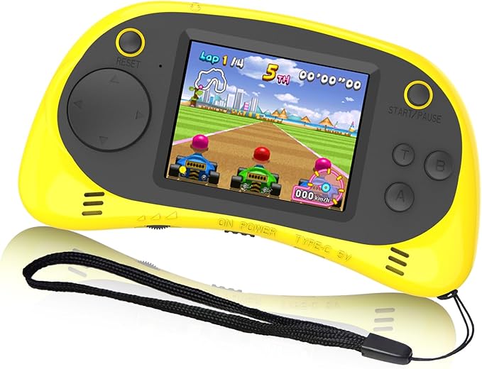 EASEGMER 16 Bit Kids Handheld Games Built-in 220 HD Video Games, 2.5 Inch Portable Game Player with Headphones - Best Travel Electronic Toys for Kids Age 3-10 Years Old Children (Yellow)