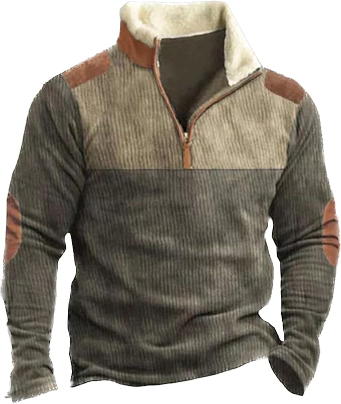 Western Sweatshirts for Men Aztec Retro Pullover Quarter Zip Sweatshirt Mens Stitching Color Fleece Sweatshirt