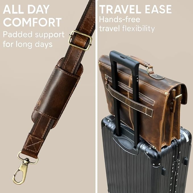 RUSTIC TOWN Handmade Leather Shoulder Briefcase Messenger Bag Mens 16 inch Laptop Satchel