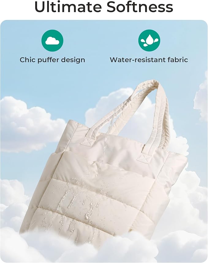 BAGSMART Tote Bag for Women, Lightweight Puffy Tote Bag with Compartments Shoulder Bag Handbag for Travel, Work, Gym | Puffy, Lightweight, for Travel, Quilted, Tote Bag with Compartments, Work