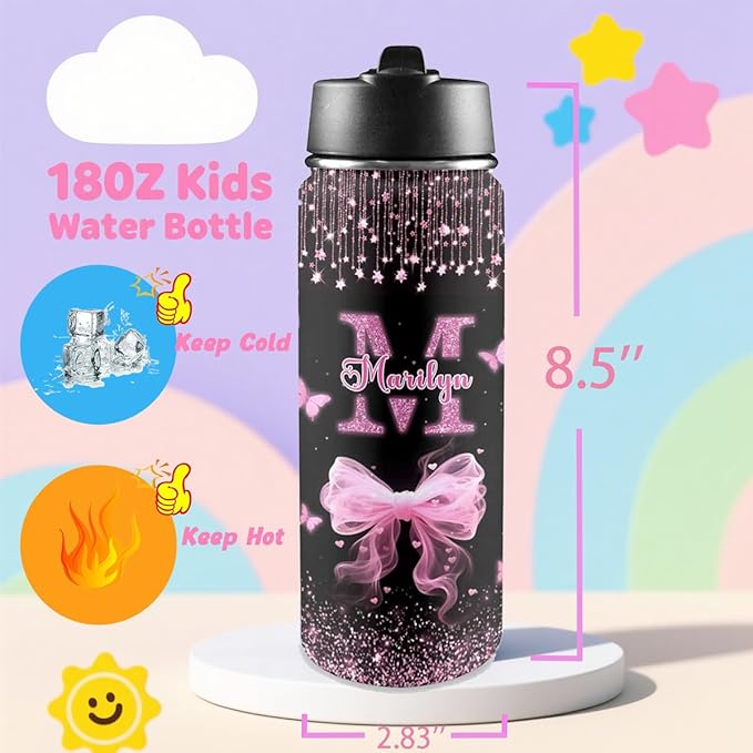 Kids Personalized Water Bottles 18oz Personalized Cups With Names Gifts For Girls Boys Woman Insulated Water Bottle