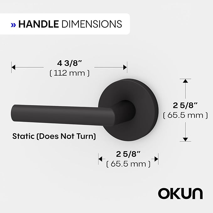 Okun Stark Dummy Door Handle – 1 Pack, Reversible, Non-Turning Lever for Closet, Pantry, or Hallway Doors – Matte Black Finish