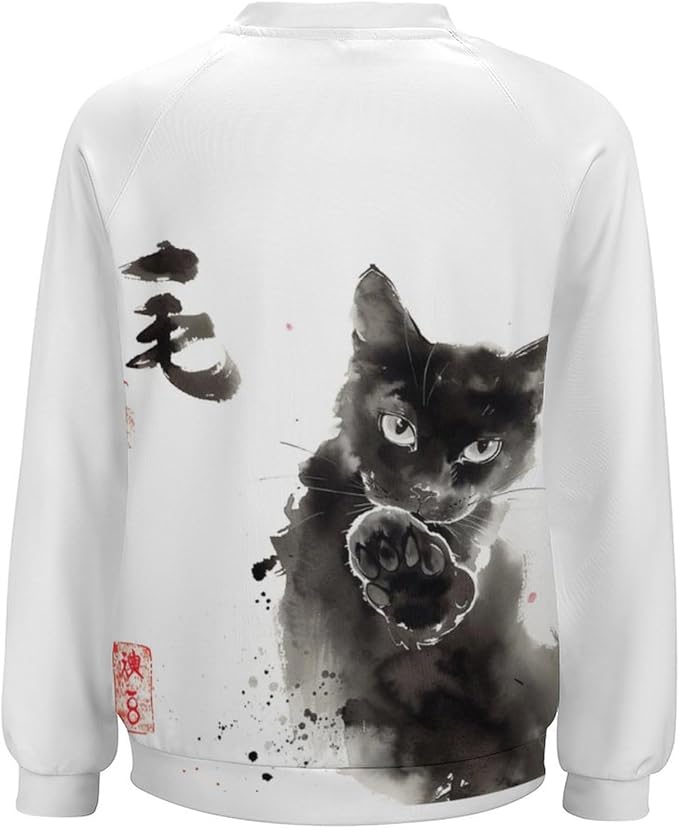 Long Sleeve Shirts for Women Cat Printed Fall Winter Dressy Holiday Casual Fashion Crewneck Tunic Tee Shirts