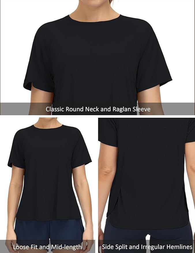THE GYM PEOPLE Women's Short Sleeve Workout Shirts Breathable Yoga T-Shirts with Side Slits Athletic Tee Tops