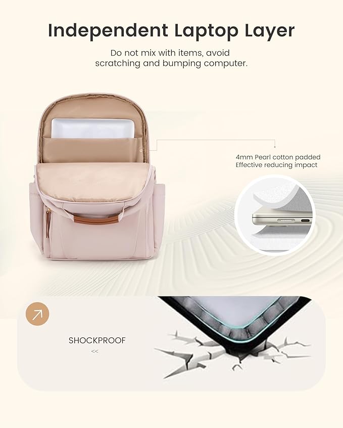 LOVEVOOK Laptop Backpack for Women, 15.6" Work Backpack Purse, Travel Personal Item Bag, Carry On Business Computer Bag, Casual Daypack for Office, School, or Gift, Apricot Brown