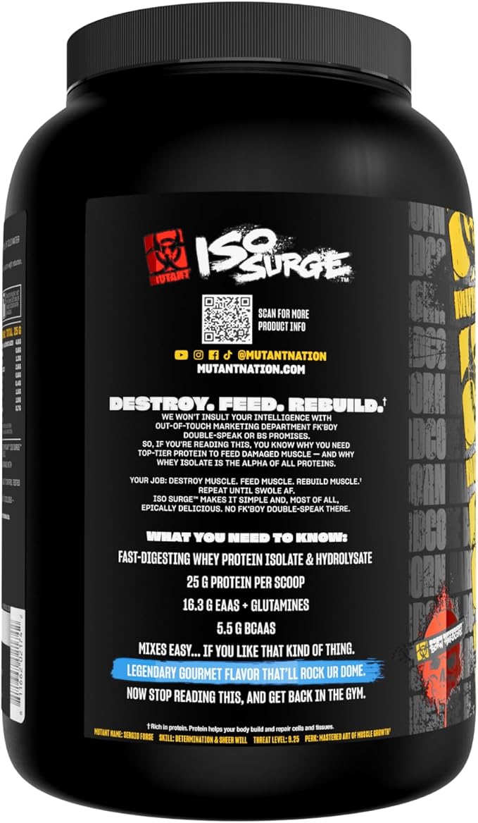 Mutant ISO Surge Whey Protein Isolate Powder Acts Fast to Help Recover, Build Muscle, Bulk and Strength, 1.6 lb (Vanilla Ice Cream)