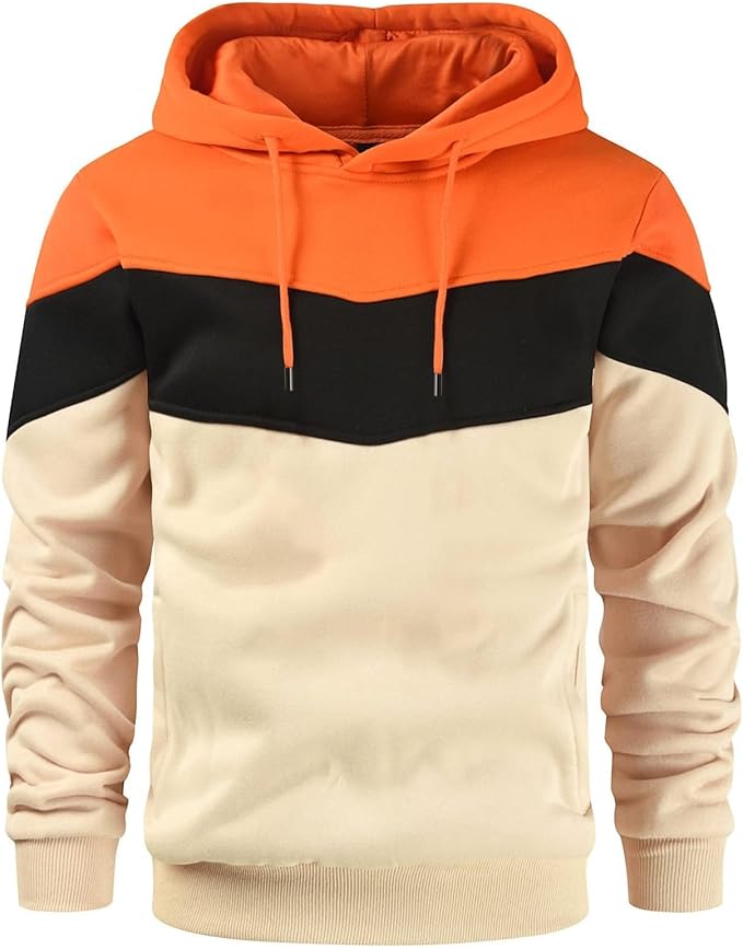 Gesean Men's Novelty Color Block Pullover Fleece Hoodie Long Sleeve Casual Sweatshirt with Pocket