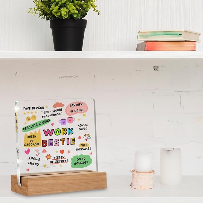 Work Bestie Gifts for Women, Funny Birthday Gifts for Best Friends Coworkers, New Job Leaving Gift, Fave Person Office Decorative Signs Plaque for Desk