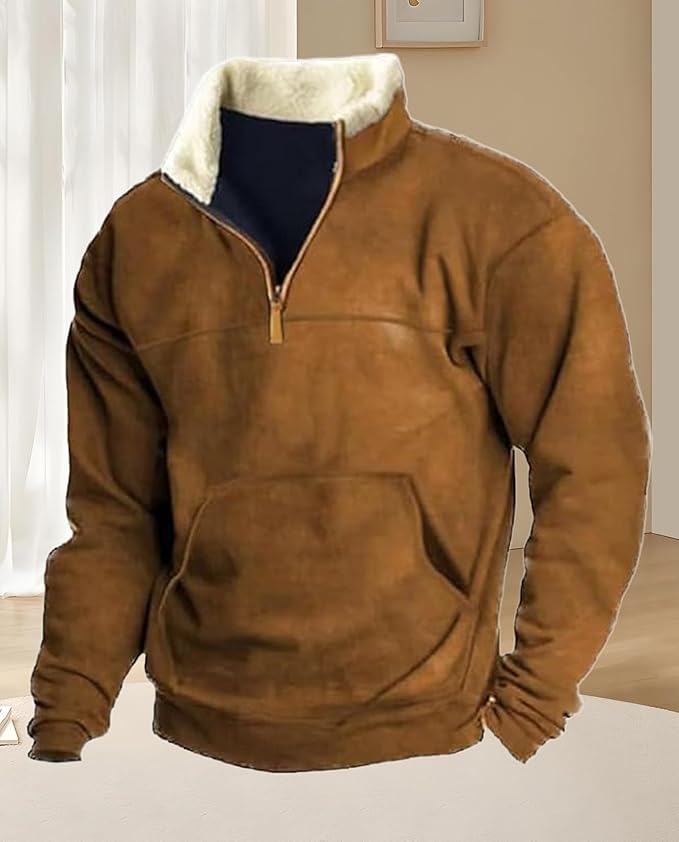 Western Sweatshirts for Men Aztec Retro Pullover Quarter Zip Sweatshirt Mens Stitching Color Fleece Sweatshirt