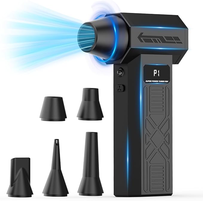 PECCODE Compressed Air Duster - Rechargeable Electric Air Blower for Keyboard,Camera,PC Vents,Car Interiors & Home,Outdoor Dusting - 280,000 RPM,5 Nozzles,4 Speeds,Fast Charging