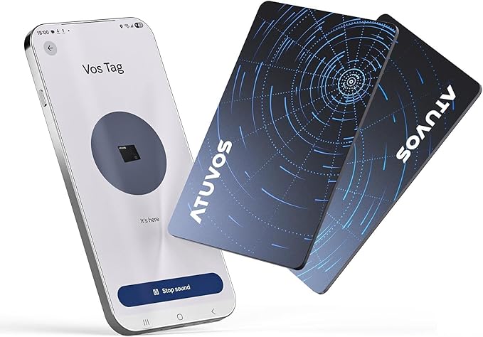 ATUVOS Air Tag Smart Card Pro for Android & iOS, Dual System Rechargeable Wallet Tracker Works with Google Find Hub or Apple Find My APP, Item Finder Locator for Luggage, Suitcase. Slim 1.6mm, 2 Pack