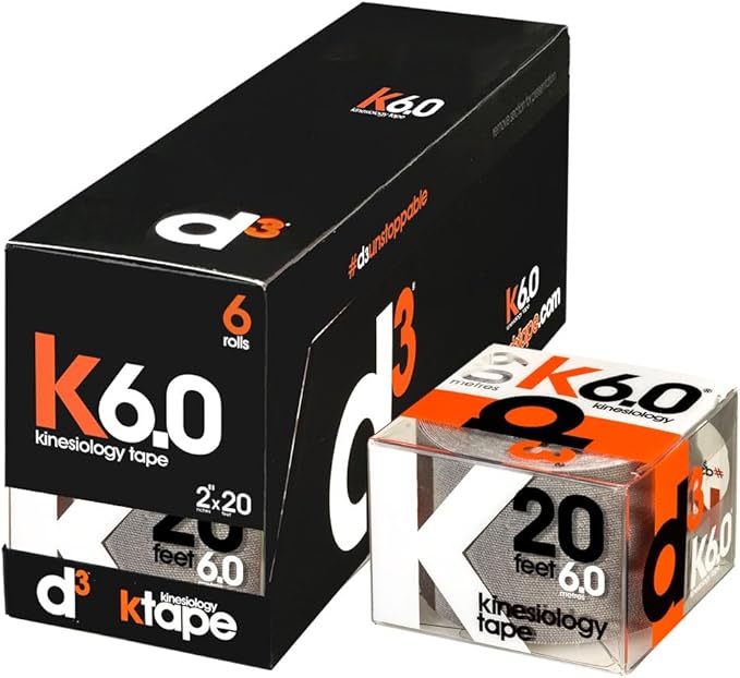 d3 K6.0 Kinesiology Tape - 2in x 20ft Silver (6 Rolls) Latex-Free Hypoallergenic Joint Muscle Sports Medical Injury Support