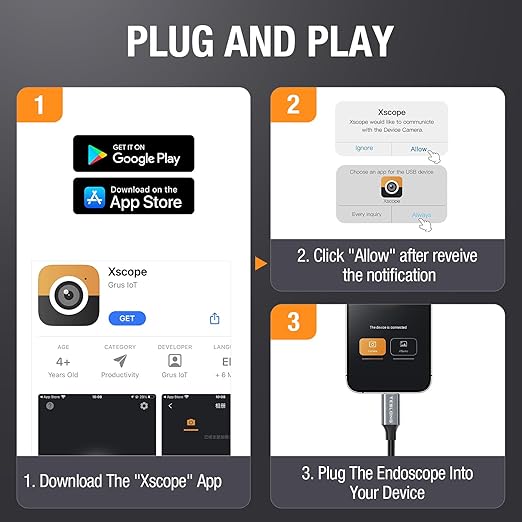 Dual Lens Endoscope with Light, Teslong USB-C Borescope Inspection Camera with 8+1 LED Lights, Flexible Waterproof Fiber Optic Snake Camera Scope Compatible with iPhone 15, Android Phone(10FT)