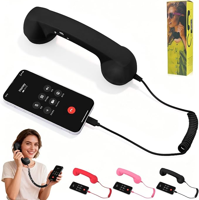 Retro Phone Handset, 2026 New Retro Style Type-C Phone Handset,Vintage Wired Plug in Handheld Cell Phone Receiver with Microphone, Suitable for Cell Mobile Video Conferences,Calls,Meetings (Black)