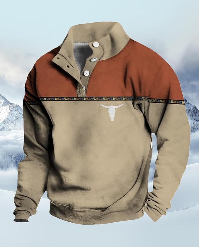 Western Sweatshirts for Men Aztec Retro Pullover Quarter Zip Sweatshirt Mens Stitching Color Fleece Sweatshirt
