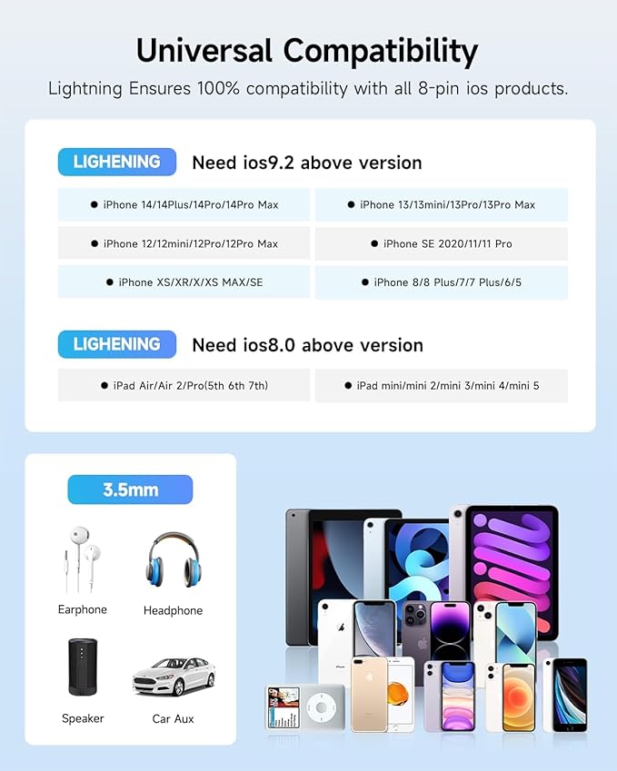 Apple MFi Certified 5 Pack Lightning to 3.5 mm Headphone Jack Adapter for iPhone, iPhone Aux Adapter Converter Dongle Audio Cable Compatible with iPhone 14 13 12 11 X XS 8 7 White