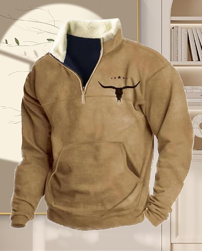 Western Sweatshirts for Men Aztec Retro Pullover Quarter Zip Sweatshirt Mens Stitching Color Fleece Sweatshirt