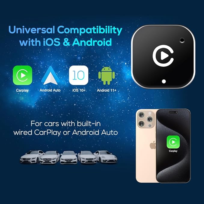 ZYAN Wireless CarPlay Adapter, Wired-to-Wireless CarPlay & Android Auto Converter, Mini USB Dongle with USB A & C Extension, Plug & Play, Fast Stable 5G Compatible with iPhone 6+ & Android 11+