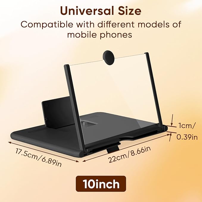 Mobile Phone Magnifier Screen,2026 New 3D HD Magnifier Projector Screen Enlarger for Movies,Videos,Gaming and Travel,Foldable Phone Stand with Screen Amplifier,Supports All Smartphones (Black, 10inch)