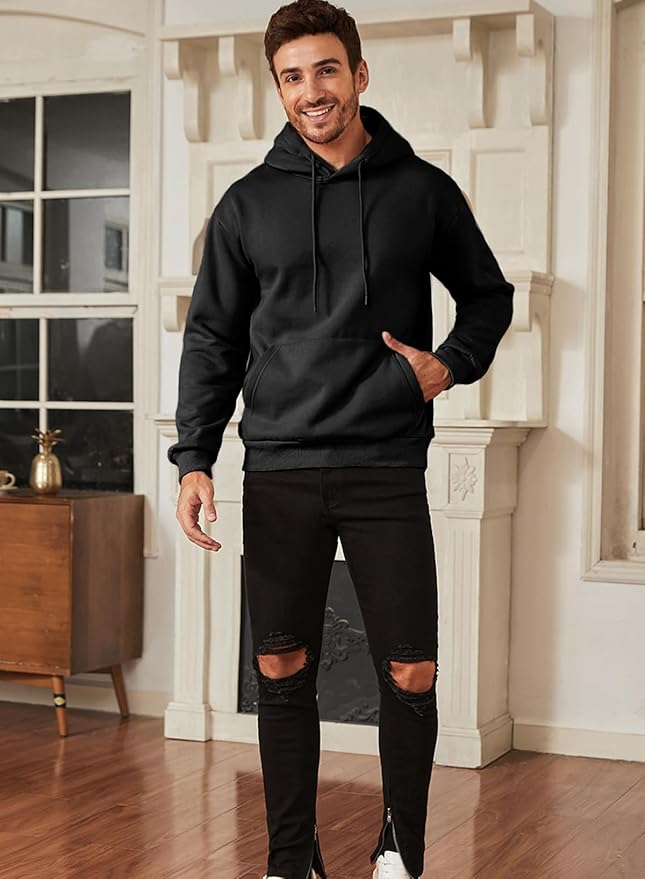 JMIERR Mens Casual Cotton Hooded Collar Drawstring Hoodies Pullover Sweatshirts Casual Long Sleeve Shirts