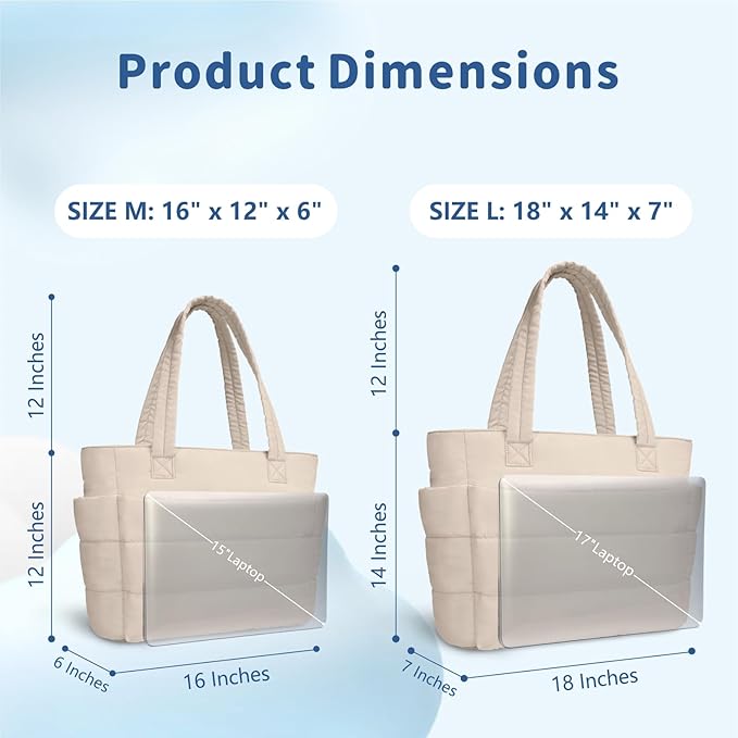 TOPDesign Puffer Tote Bag for Women, Lightweight Puffy Handbag with Compartments, Quilted Shoulder Bag for Work, Travel, Gym