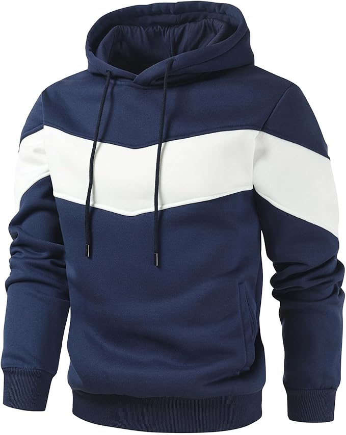 Gesean Men's Novelty Color Block Pullover Fleece Hoodie Long Sleeve Casual Sweatshirt with Pocket