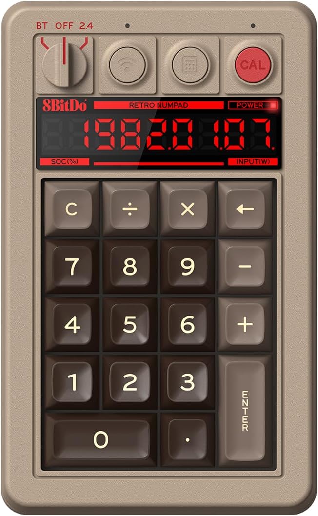 8Bitdo 18 Key Retro Mechanical Numpad, Supports PC & Standard Calculator Mode, Hot-swappable, PC Calculator Shortcut Button, Bluetooth/2.4G/Wired for Windows and Android - C64 Edition