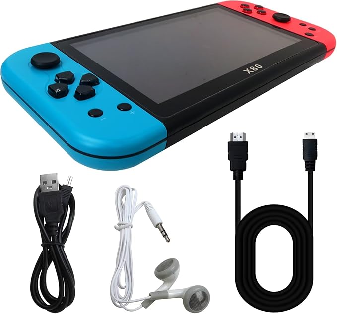Portable Retro Game Console X80 with 7 Inch Display and 16GB Memory Built-in Many Games - Blue and Red