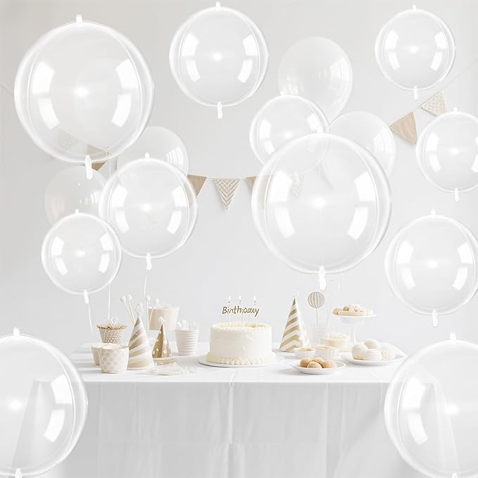 12Pcs Clear Round Foil Balloons, 22" 15" 10" 4D Helium Transparent Balloon, Clear Bubble Foil Balloon for Birthday Baby Shower Christmas Wedding Anniversary Disco Prom Bobo Party Decorations