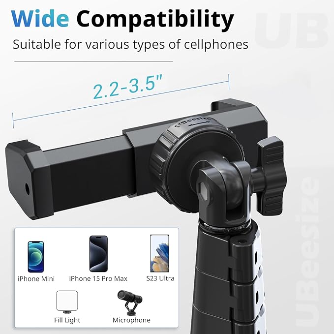 UBeesize 62" Phone Tripod & Selfie Stick, Camera Tripods Stand with Wireless Remote and Phone Holder,Compatible with iPhone Android Phone, Perfect for Selfies/Video Recording/Live Streaming Black