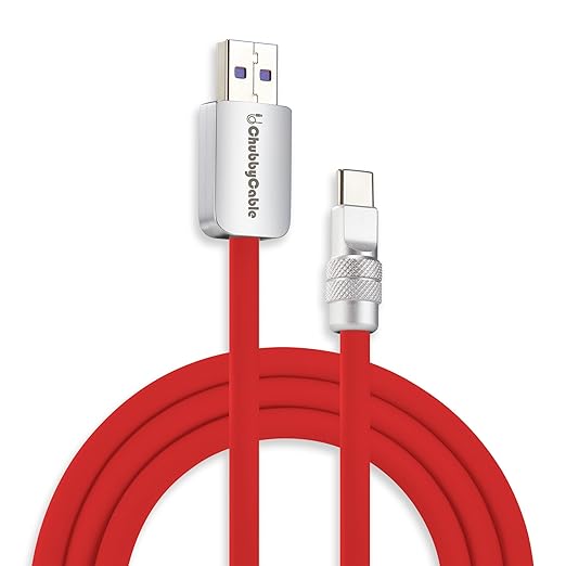 chubbycable Chubby 2.0 USB C 120W Fast Charging Cable Silicone Soft Durable USB C Cable Extra Thick Charger Cord Compatible with iPhone 17-15 Series iPad, Red, USB-A to Type-C, 6.6FT