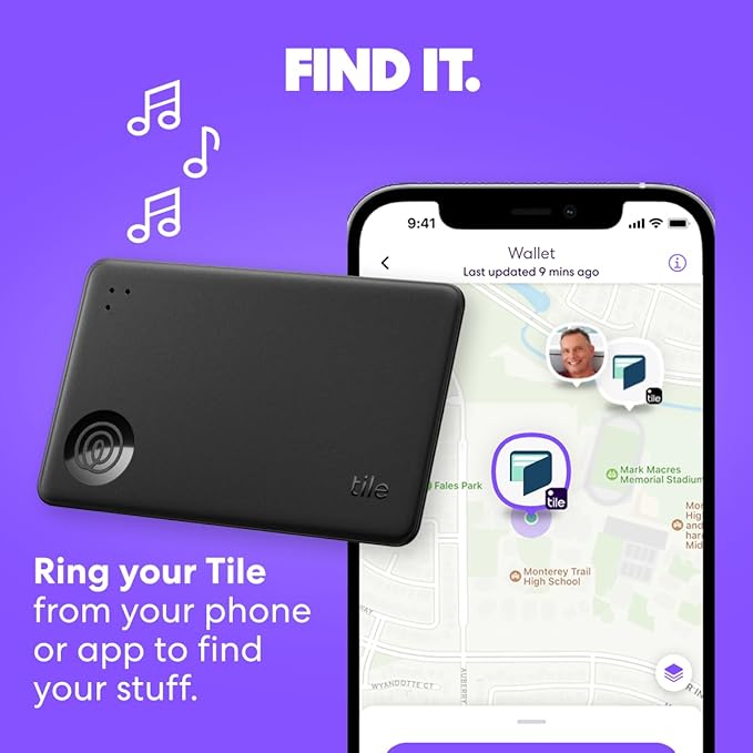 Tile by Life360 Slim - Wallet Finder, Bluetooth Tracker and Item Locator for Luggage Tags, Passports and More. Both iOS and Android Compatible. Phone Finder. 1-Pack (Black)