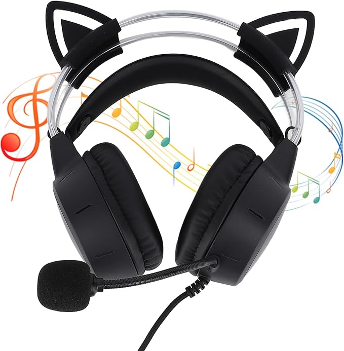 SUNGOOYUE Cat Ear Gaming Headset,with RGB Lighting 50MM Drivers Adjustable Headband Soft Cushions for PC Laptop Switch Series X S