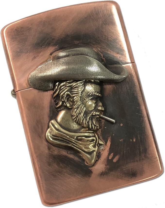 Brass Lighter Case with Unique Cowboy Design - Handmade Copper EDC Vintage Retro Protective Holder for Men - Father, Boyfriend, Husband