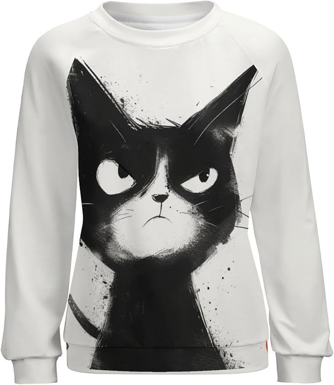 Long Sleeve Shirts for Women Cat Printed Fall Winter Dressy Holiday Casual Fashion Crewneck Tunic Tee Shirts