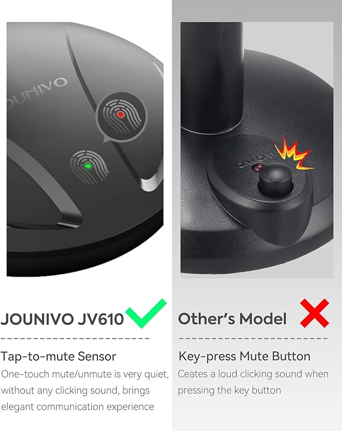 JOUNIVO USB Microphone for Computer, PC/Laptop Mic, Mute Button with LED Indicator, 360 Degree Gooseneck Design, Desktop Microphone for Streaming, Recording, Dictation, Podcasting, YouTube, JV610