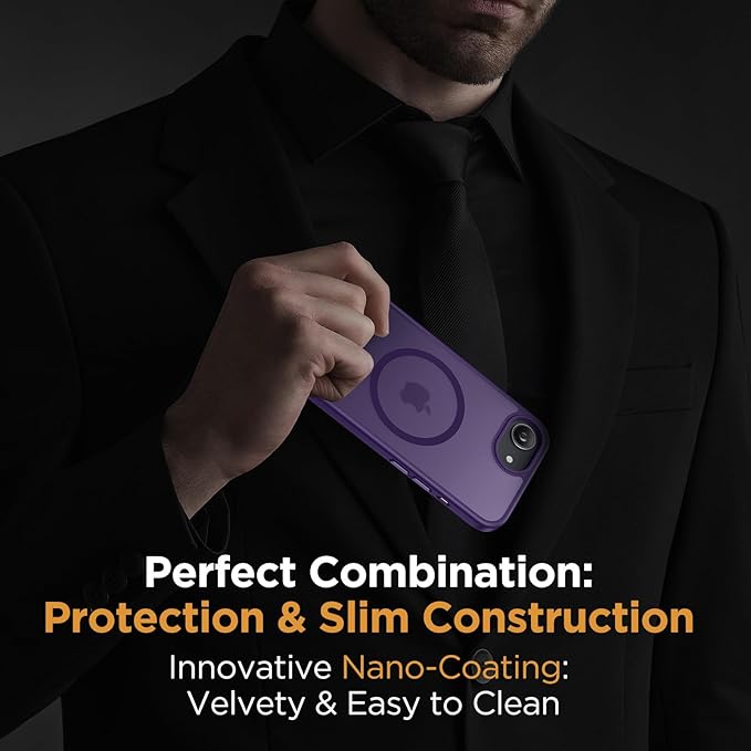 Miracase for iPhone 16e Case for MagSafe [with 2×9H+ Screen Protectors] TOP Military-Grade Protection Shockproof Scratch-Resistant with Velvet Touch for iPhone 16e Phone Case 6.1" Matte Dark Purple